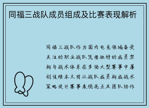 同福三战队成员组成及比赛表现解析