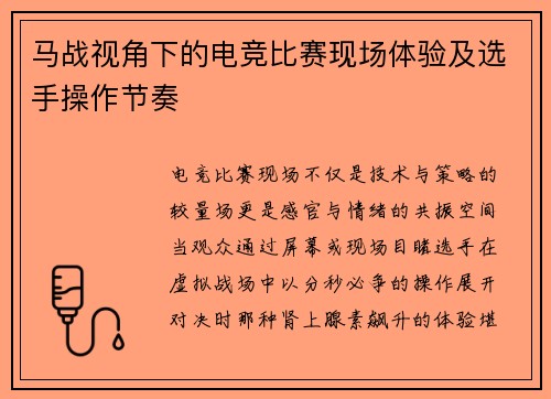 马战视角下的电竞比赛现场体验及选手操作节奏